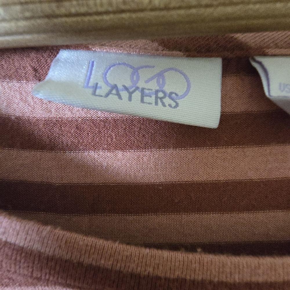 LOGO Layers Tank Top Womens XL Mauve Striped A272858 Sharkbite Hem Sleeveless - Picture 2 of 6